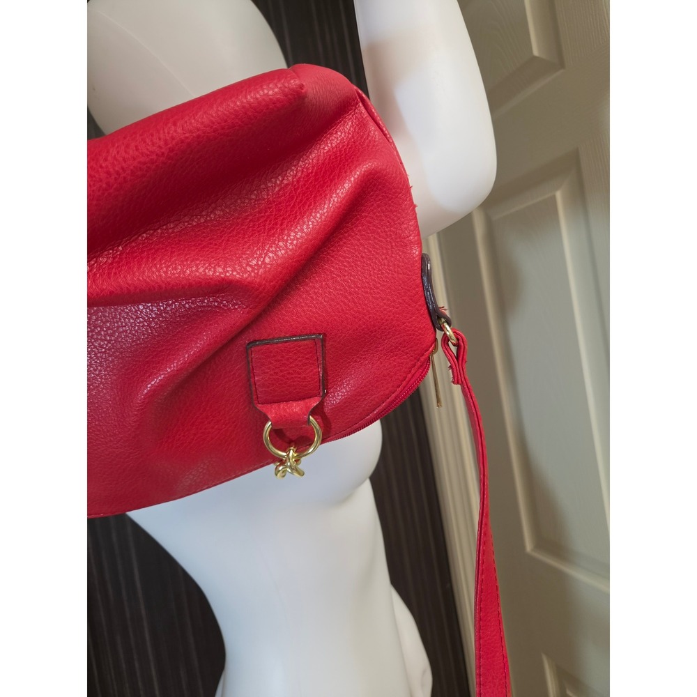 Juicy Couture Red Pebbled Faux Leather Satchel Crossbody Bag Gold Hardware - Picture 8 of 9